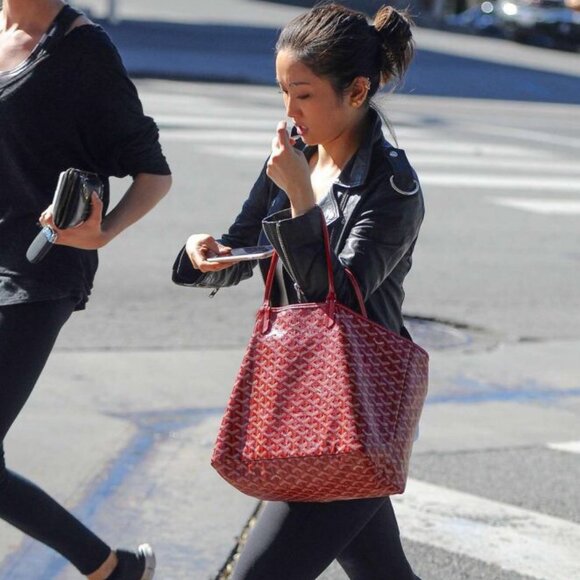 RARE Authentic Goyard Goyardine Saint Louis PM Red Shoulder Tote Bag & Pouch - Picture 5 of 16